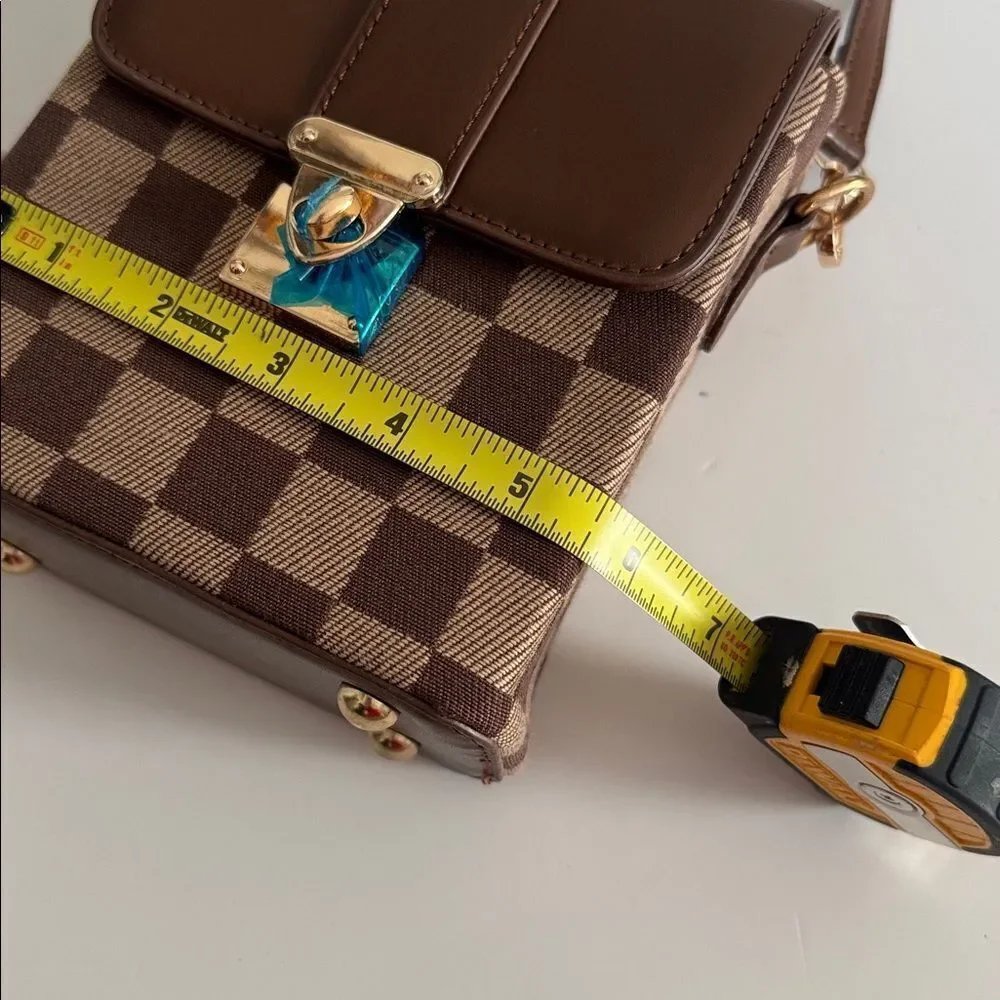 Elegant Brown Checkered Crossbody Bag NWT
